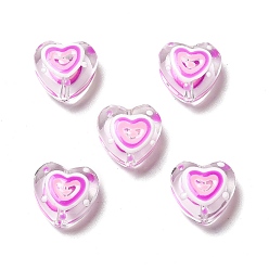 Magenta Handmade Lampwork Beads, Heart, Magenta, 12~12.5x12x6~6.5mm, Hole: 1mm