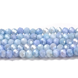 Cornflower Blue Faceted Electroplated Glass Beads Strands, AB Color Plated, Rondelle, Cornflower Blue, 4x3mm, Hole: 0.9mm, about 112pcs/strand, 16.14''(41cm)