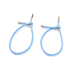 Bleu Ciel Clair Fabrication de bracelet en corde de coton torsadée, avec les accessoires en acier inoxydable, or, lumière bleu ciel, 9 pouces ~ 9-7/8 pouces (23~25 cm), 3mm