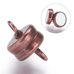 Red Copper Brass Magnetic Clasps with Loops, Flat Round, Red Copper, 11x7mm, Hole: 2mm