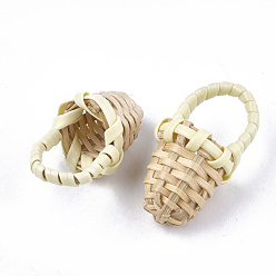 Lemon Chiffon Handmade Reed Cane/Rattan Woven Pendants, For Making Straw Earrings and Necklaces, Basket, Lemon Chiffon, 20~30x12~13mm
