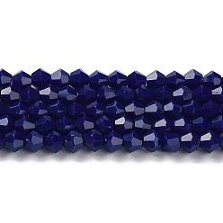 Dark Blue Opaque Solid Color Imitation Jade Glass Beads Strands, Faceted, Bicone, Dark Blue, 4x4mm, Hole: 0.8mm, about 87~98pcs/strand, 12.76~14.61 inch(32.4~37.1cm)