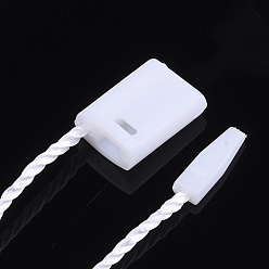 White Polyester Cord with Seal Tag, Plastic Hang Tag Fasteners, White, 190~195x1mm, Seal Tag: 11x8x3mm and 9x3x2mm, about 1000pcs/bag