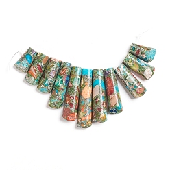 Colorful Synthetic Regalite/Imperial Jasper/Sea Sediment Jasper Beads Strands, Graduated Fan Pendants, Focal Beads, with Silver Line, Dyed, Colorful, 16~39x10x5~6mm, Hole: 1mm, 11pcs/set