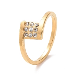 Oro Anillo de dedo cuadrado de diamantes de imitación de cristal, chapado de iones (ip) 304 joyas de acero inoxidable para mujer, dorado, tamaño de EE. UU. 6~9 (16.5~18.9 mm)