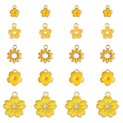 Золотистый 20 шт 5 стиль подвески из сплава эмали, цветок, золотой свет, золотые, 10~20.5x8~17.5x1.5~3 мм, отверстие : 1.4~2 мм, 4 шт / стиль