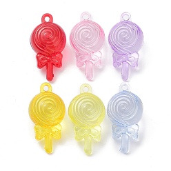 Mixed Color Transparent Plastic Pendants, Lollipop Charm, Mixed Color, 42.5x22x21mm, Hole: 3mm