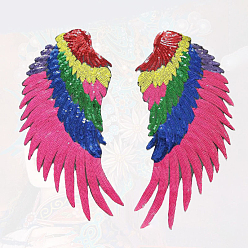 Rose Chaud Patchs en tissu à paillettes d'ailes, fer à repasser informatisé / coudre des patchs, accessoires de costumes, rose chaud, 205x100mm