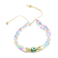 Coloré Bracelet de perles tressées en verre et au chalumeau réglable pour femme, colorées, diamètre intérieur: 1-7/8~2-3/4 pouce (4.7~7 cm)