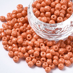 Coral 6/0 Glass Seed Beads, Baking Paint, Round Hole, Round, Coral, 4~5x3~5mm, Hole: 1.2~1.5mm, about 4500pcs/Pound