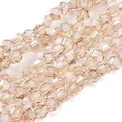 Bisque Electroplate Glass Beads Strands, Pearl Luster Plated, Faceted, Hexagon, Bisque, 6x7x4mm, Hole: 1.2mm, about 100pcs/strand, 20.87 inch(53cm)