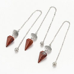 Red Jasper Natural Red Jasper Hexagonal Pointed Dowsing Pendulums, with Platinum Plated Brass Findings, Life of Flower & Cone, 240x2x0.1mm