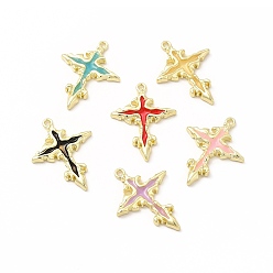 Mixed Color Rack Plating Alloy Enamel Pendants, Cadmium Free & Nickel Free & Lead Free, Cross Charm, Light Gold, Mixed Color, 30x23x3mm, Hole: 1.6mm