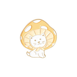 Cat Shape Champignon avec broche en émail animal, broche en laiton doré pour vêtements de sac à dos, Motif de chat, 23~30x20~28mm