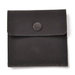 Noir Sacs à bijoux carrés en velours, avec bouton pression, noir, 10x10x1 cm