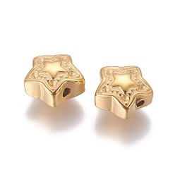 Oro 304 bolas de acero inoxidable, estrella, dorado, 10.8~11.3x11.3~11.7x5 mm, agujero: 1.6 mm