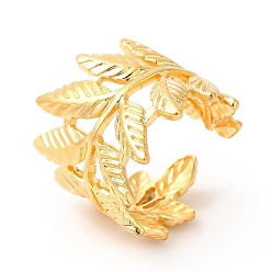 Chapado en Oro Real 18K Chapado iónico (ip) 201 anillo abierto de acero inoxidable, anillo de hoja para mujer, anillo de banda amplia, real 18 k chapado en oro, tamaño de EE. UU. 6 3/4 (17.1 mm), 11.5~20 mm
