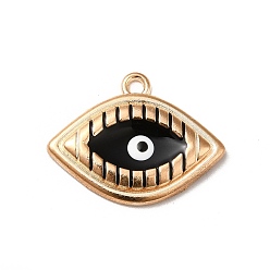 Black Alloy Enamel Pendants, Golden, Eye with Evil Eye, Black, 17.5x23x3mm, Hole: 1.8mm