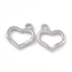 Stainless Steel Color 304 Stainless Steel Pendants, Heart Charm, Stainless Steel Color, 19x17.5x2mm, Hole: 3mm
