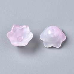 Pink Perles de verre transparentes peintes à la bombe à deux tons, fleur, rose, 7x11.5x11.5mm, Trou: 1.2mm