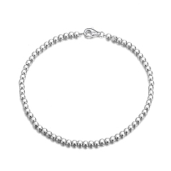 Real Platinum Plated Rhodium Plated 925 Sterling Silver Ball Chain Bracelets, with S925 Stamp, Real Platinum Plated, 6-1/2 inch(16.5cm)