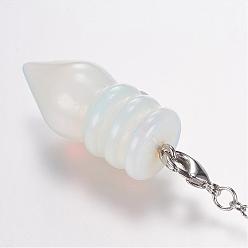 Opalite Opalite Pointed Dowsing Pendulums, with Brass Cross Chains, Bullet, Platinum, 36x14mm, Hole: 2mm, about: 8 inch(21.2cm)