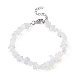 Opalite Bracelet perlé de copeaux d’opalite, avec 304 fermoirs inox , 7-1/4 pouce (18.5 cm)