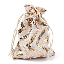 Stripe Sac en tissu en coton thème noël, sacs à cordonnet, pour les ornements de cadeau de collation de fête de noël, rayure, 14x10 cm