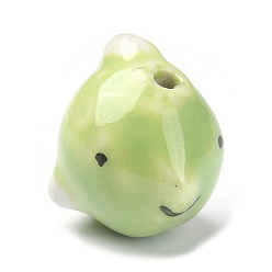Vert Jaune Perles en porcelaine manuelles, pour bricolage bracelet et accessoires de boucles d'oreilles, poisson, vert jaune, 14x12x18.5mm, Trou: 1.6mm