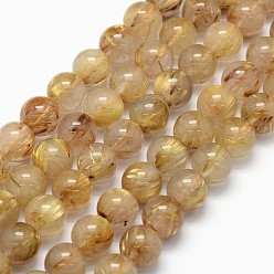 Cuarzo Rutilado Grado aa hilos de perlas de cuarzo rutilado de oro natural, rondo, 8 mm, agujero: 0.8 mm, sobre 50 unidades / cadena, 15.75 pulgada (40 cm)