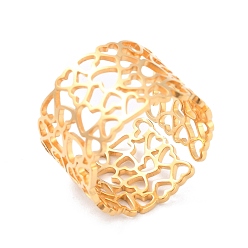 Oro Chapado de iones (ip) 304 anillo hueco de corazón de acero inoxidable, anillo abierto de banda ancha para mujer, dorado, diámetro interior: 17.3 mm