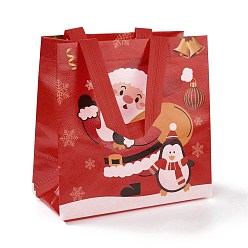 Santa Claus Christmas Theme Laminated Non-Woven Waterproof Bags, Heavy Duty Storage Reusable Shopping Bags, Rectangle with Handles, FireBrick, Santa Claus Pattern, 21.5x11x21.2cm