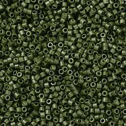 Dark Olive Green Cylinder Seed Beads, Frosted Colors, Uniform Size, Dark Olive Green, 2x1.3~1.5mm, Hole: 0.8~1mm, about 40000pcs/bag, 450g/bag