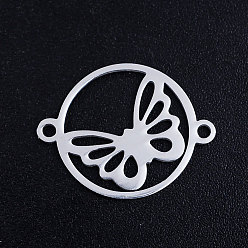 Stainless Steel Color 201 Stainless Steel Links connectors, Circle with Butterfly, Stainless Steel Color, 19.5x15x1mm, Hole: 1.4mm
