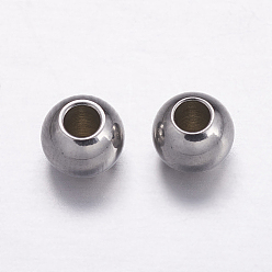 Stainless Steel Color 304 Stainless Steel Spacer Beads, Round, Stainless Steel Color, Hole: 1.5mm, 5x4.5mm