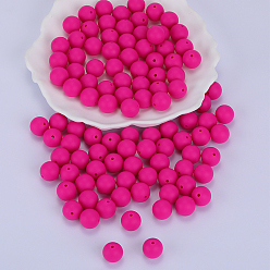 Rose Foncé Perles focales rondes en silicone, perles à mâcher pour les jouets de dentition, Diy soins infirmiers colliers faisant, rose foncé, 15mm, Trou: 2mm