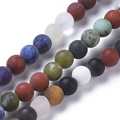 Mixed Stone Natural Mixed Gemstone Beads Strands, Frosted, Round, 6mm, Hole: 0.7mm, about 62pcs/strand, 15.35 inch(39cm)
