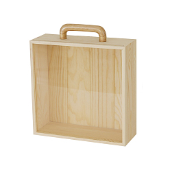 PapayaWhip Wooden Storage Boxes, with Plastic Transparent Cover and Wooden Handle, Square, PapayaWhip, 22.5x22.5x8.5cm