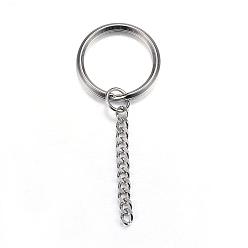 Stainless Steel Color 304 Stainless Steel Split Key Rings, Keychain Clasp Findings, Stainless Steel Color, 72mm