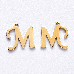 Letter M Vacuum Plating 201 Stainless Steel Charms, Laser Cut, Golden, Letter.M, 12x12x1mm, Hole: 1mm