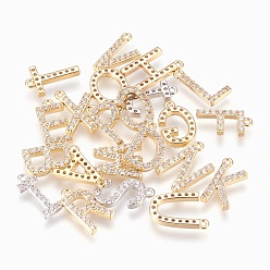 Letter Brass Letter Pendants, with Cubic Zirconia, Lead Free & Cadmium Free & Nickel Free, Long-Lasting Plated, Letter, 14.5~15.5x5.5~11x2mm, Hole: 1.2mm