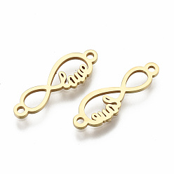 Golden 201 Stainless Steel Links Connectors, Laser Cut, for Valentine's Day, Infinity with Word Love, Golden, 6.5x20x1mm, Hole: 1.2mm