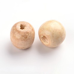 Antique White Natural Wood Beads, Round, Lead Free, Antique White, 16x15mm, Hole: 4mm, about 820pcs/1000g