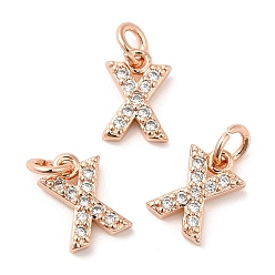 Real Rose Gold Plated Brass Micro Pave Grade AAA Cubic Zirconia Charms, Letter X, Cadmium Free & Nickel Free & Lead Free, Real Rose Gold Plated, 8x6x1.5mm, Hole: 2mm