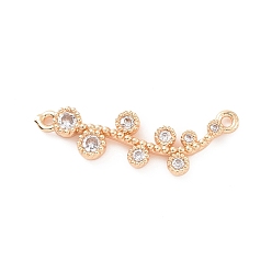 Light Gold Brass Pave Clear Cubic Zirconia Connector Charms, Branch Links, Light Gold, 8x23.5x2mm, Hole: 1mm