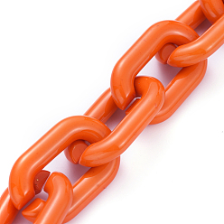 Dark Orange Handmade Opaque Acrylic Cable Chain, Oval, Dark Orange, Link: 31x19.5x5mm, about 39.37 inch(1m)/strand
