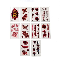 Brun 10 pcs 10 style halloween horreur réaliste plaie sanglante cicatrice amovible temporaire étanche tatouages papier autocollants, rectangle, brun, 10.5x6x0.03 cm, 10 style, 1 pc / style, 10 pièces / kit