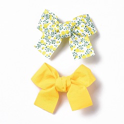Yellow Iron Alligator Hair Clips, Single Color & Fruit Pattern Polyester Bowknot Hair Accessories, Yellow, 55~58x66~70x13.5~14mm, 2pcs/card