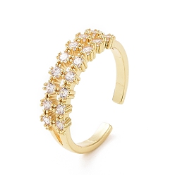 Golden Clear Cubic Zirconia Open Cuff Ring, Brass Jewelry for Women, Golden, Inner Diameter: 16mm