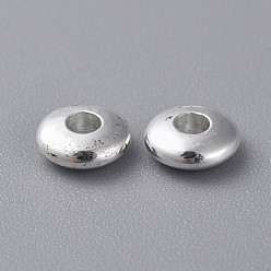 Argent Laiton perles d'entretoise, rondelle, sans nickel, couleur argent plaqué, 6x2mm, Trou: 2mm